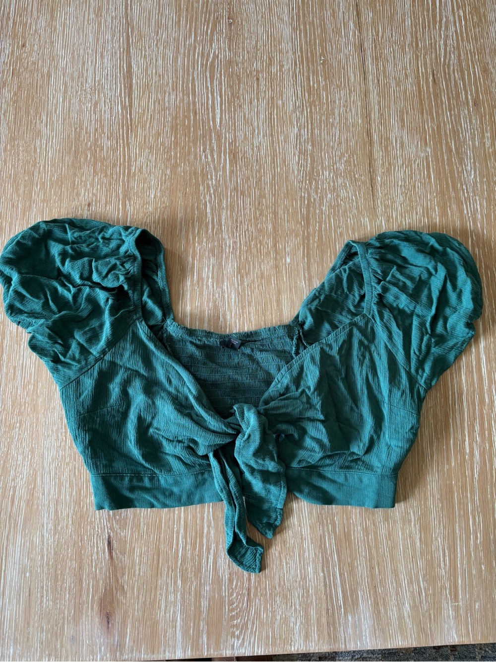wild fable Emerald Green Tie-Front Puff Sleeve Crop Top